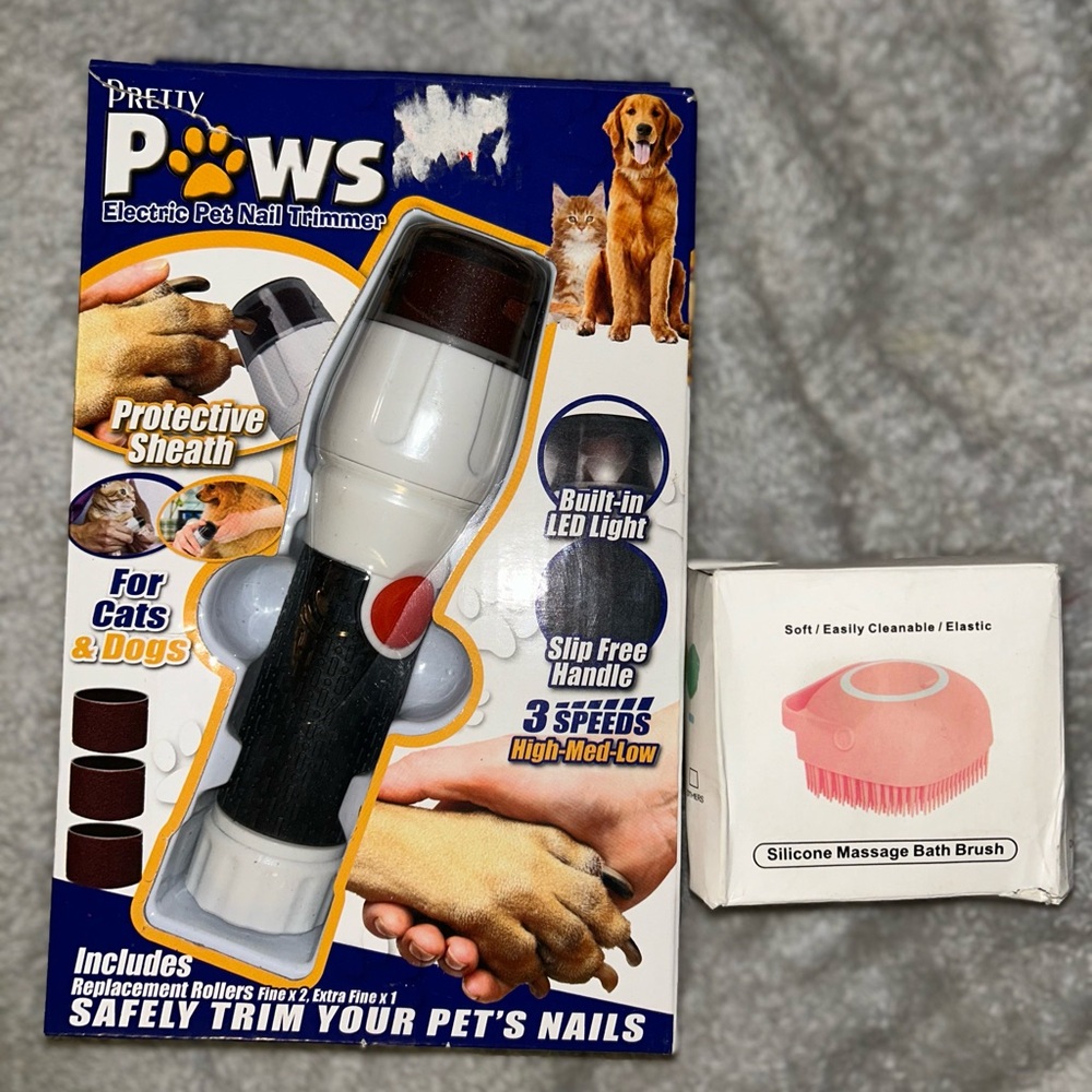 Electric Pet Nail Trimmer - and dog scrub brush